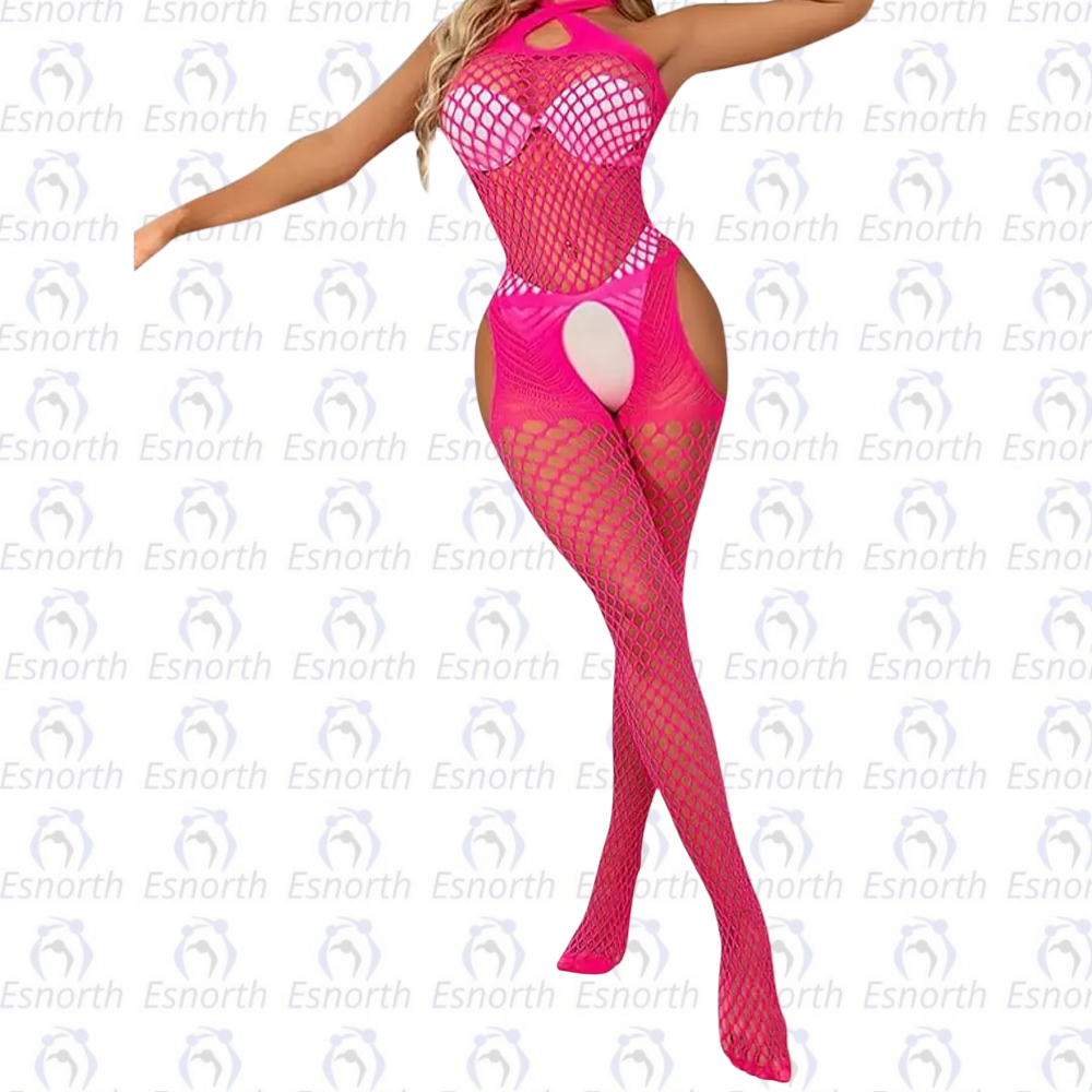 Geniş Fileli Fuşya Pembe Vücut Çorabı - Kadın Fantezi Kostüm detay görseli 4