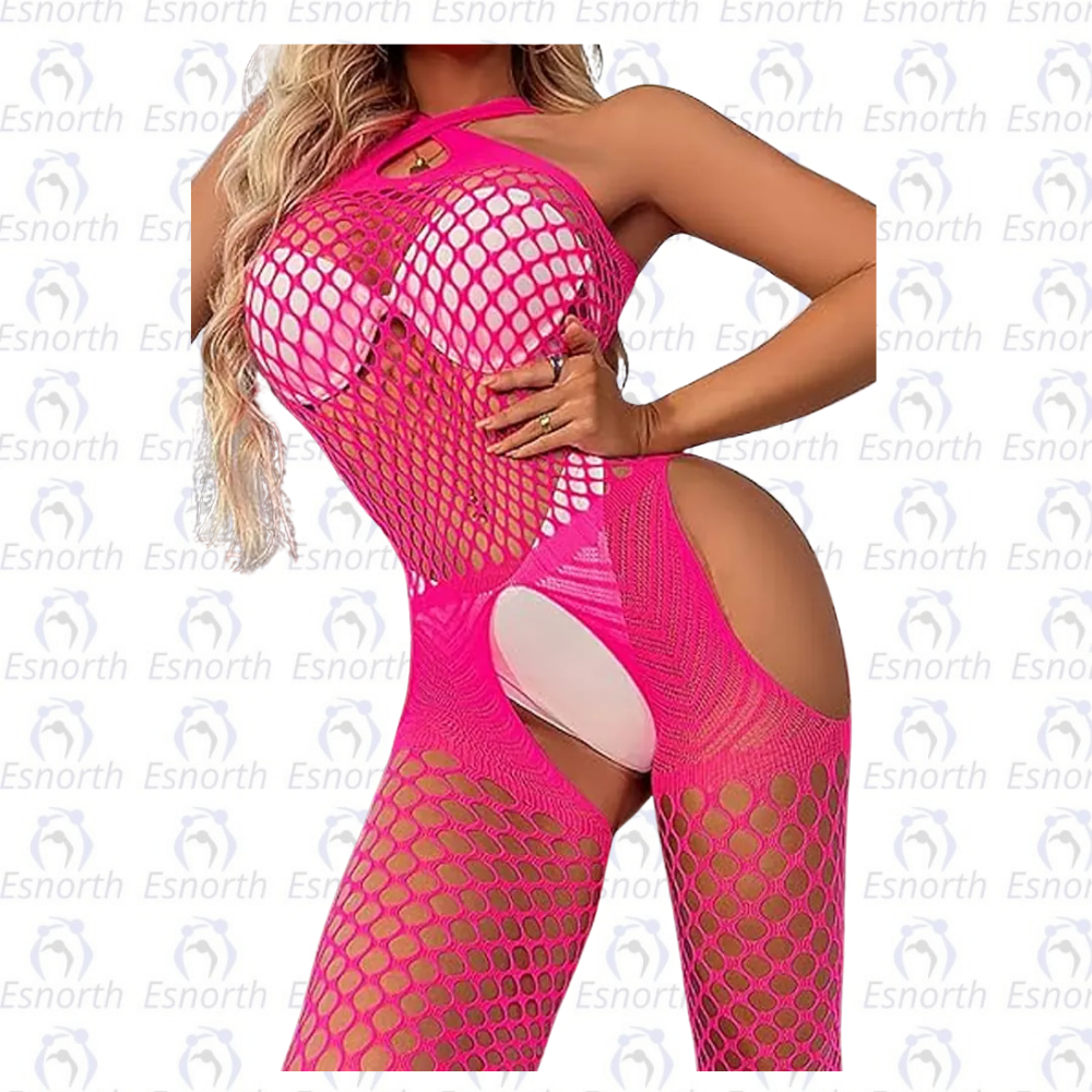 Geniş Fileli Fuşya Pembe Vücut Çorabı - Kadın Fantezi Kostüm detay görseli 3